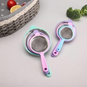 Colorful Stainless Steel Mesh Tea Strainer with Plastic Handle – Fine Sieve for Kitchen Use