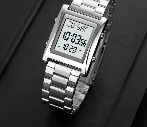 Men’s Digital Square Watch – Stainless Steel Chain, Quartz Movement, Without box - Image 5