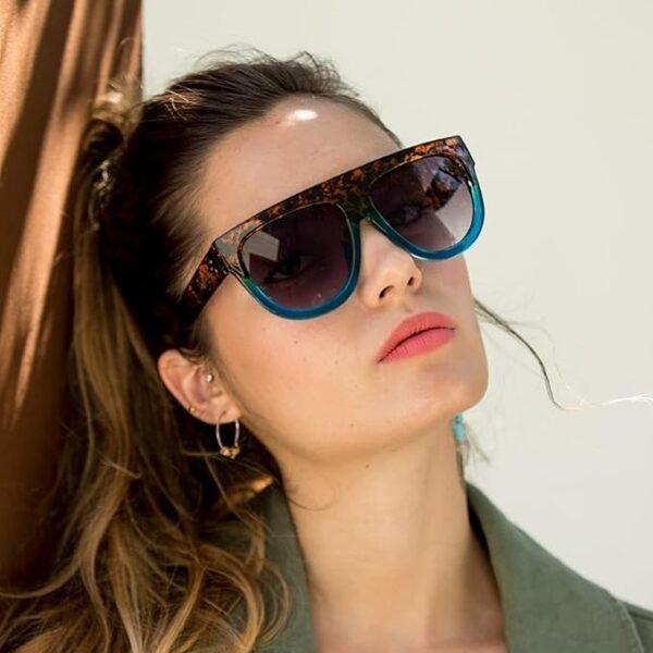 Gradient Oversized Square Sunglasses – Tortoiseshell & Aqua Blue - Image 4