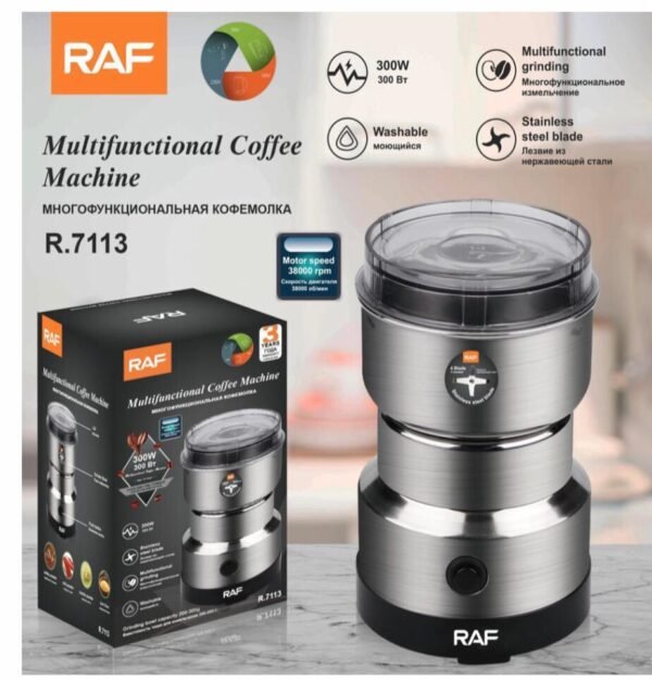 ( NW000438 ) RAF MULTI PURPOSE ELECTRIC COFFEE GRINDER AUTOMATIC COFFEE SPICE BEAN GRINDER STAINLESS STEEL