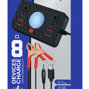 Dany C-1 Clipper Charger | 6 USB Ports | LED Light | DC Solar Mobile Charger | USB Battery Clamp | Power Cable | Short Circuit & Overload Protection - DC Mobile Charger - Original