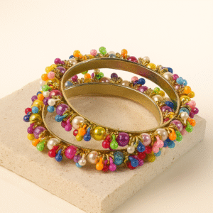 Colorful Beaded Gold Bangles – Bangles For Girls & Women - Best Quality Bangles - Karay For Girls - Without Box - ( Pair )