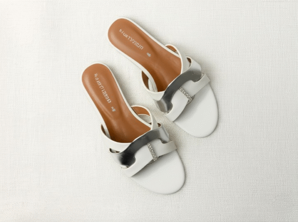 White & Silver Premium Slippers – Elegant Design, Comfy Feel & Stylish Look | Shine with every step — comfort, elegance and class in one perfect pair | Slipper | Slipper For Women (With Box)