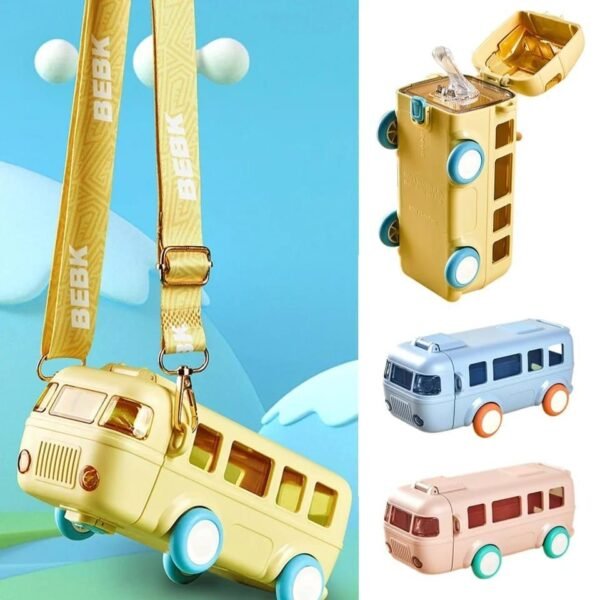 (NW000429) Bus Shape School Water Bottle with Strap 500 ML (Random Color)