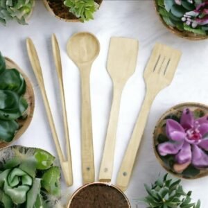 ( NW000436 ) Pack of 4 – Wooden Spoon Set | Nonstick Teak Wood Kitchen Utensils for Cooking & Serving