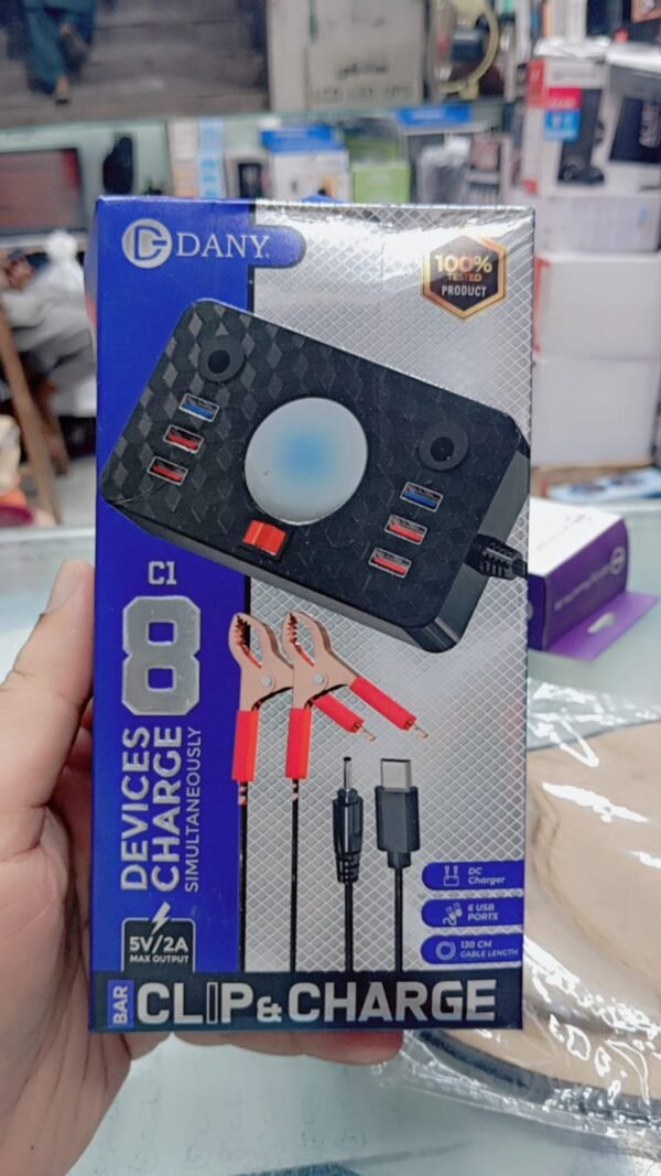 Dany C-1 Clipper Charger | 6 USB Ports | LED Light | DC Solar Mobile Charger | USB Battery Clamp | Power Cable | Short Circuit & Overload Protection - DC Mobile Charger - Original - Image 2