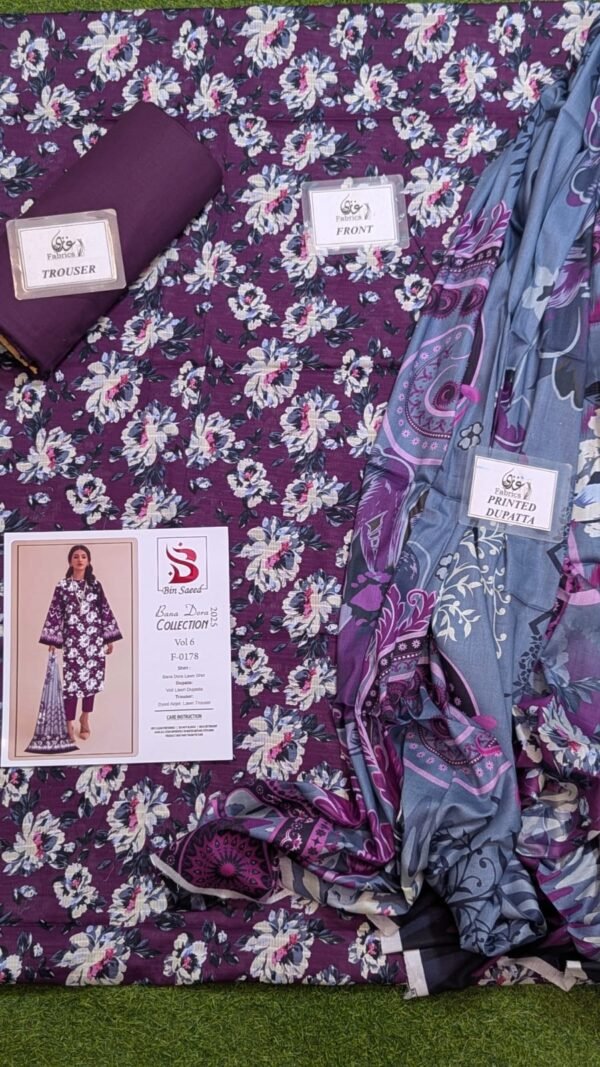 ✨ BINSAEED❤️  Bana Dora 3piece Unstitched Suit SUMMAER LAWN COLLECTION - Image 2