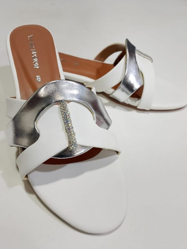 White & Silver Premium Slippers – Elegant Design, Comfy Feel & Stylish Look | Shine with every step — comfort, elegance and class in one perfect pair | Slipper | Slipper For Women (With Box) - Image 3