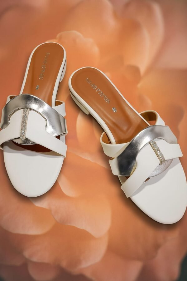 White & Silver Premium Slippers – Elegant Design, Comfy Feel & Stylish Look | Shine with every step — comfort, elegance and class in one perfect pair | Slipper | Slipper For Women (With Box) - Image 6