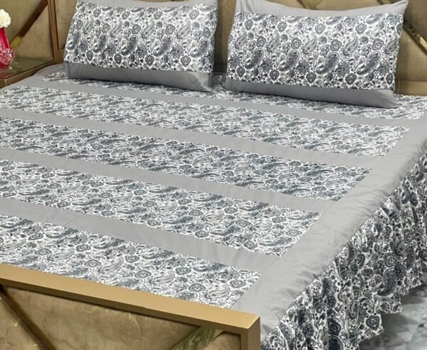 Luxury 3-Piece Frill Patchwork Double Bed Bedsheet Set – Soft Cotton Blend, Multicolor, Includes 2 Pillow Covers, Elegant Frilled Edges - Image 3