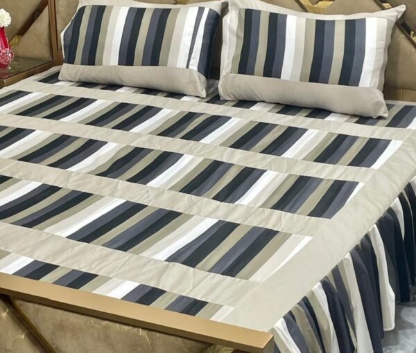 Luxury 3-Piece Frill Patchwork Double Bed Bedsheet Set – Soft Cotton Blend, Multicolor, Includes 2 Pillow Covers, Elegant Frilled Edges - Image 4