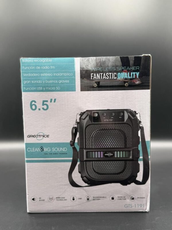 GTS-1191 10W Wireless Portable Bluetooth Speaker with 6.5" Subwoofer, FM Radio, 1200mAh Battery, Loud Volume, USB/AUX/TF Support, Belt Strap for Outdoor Travel, Party, Picnic, Camping Use - Image 14