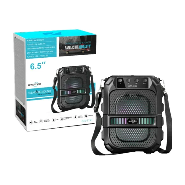 GTS-1191 10W Wireless Portable Bluetooth Speaker with 6.5" Subwoofer, FM Radio, 1200mAh Battery, Loud Volume, USB/AUX/TF Support, Belt Strap for Outdoor Travel, Party, Picnic, Camping Use - Image 4