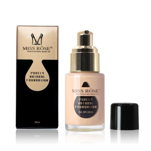 Miss Rose Purely Natural Liquid Foundation – Professional Long-Lasting Make-Up for Flawless Coverage, Lightweight, Breathable, Smooth Finish, All Skin Types - 30 ML | Foundation
