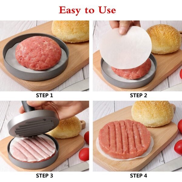 Stainless Steel Burger Press Patty Maker – Non-Stick Hamburger Mold with Papers for Perfect Shaped Burgers - Image 3