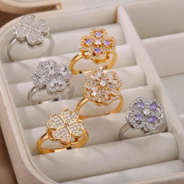 Lucky Four-Leaf Clover Rotating Anxiety Ring – Spinner Fidget Ring for Stress Relief, Adjustable Lucky Flower Ring for Women & Girls (With Box) - Image 3