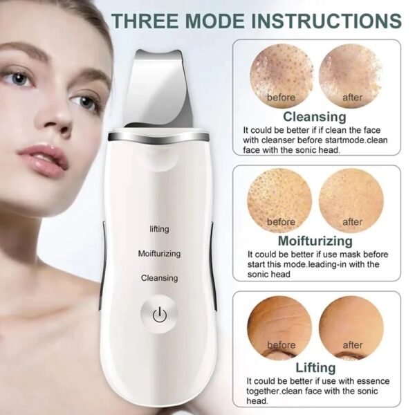 Rechargeable Ultrasonic Skin Scrubber – Deep Cleansing Facial Spatula & Blackhead Remover with Vibration & Peeling Modes - Image 4