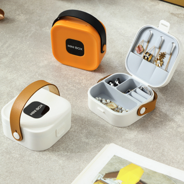 Jewelry Organizer Box | Portable Jewelry Storage Box | Sleek | Portable | Multi-Functional Travel Jewelry Organizer | Durable | Compact Ring | Necklace | Earring Storage Boxes With Mirror | For Travel | Home | Gift Option - Random Color  - Image 3